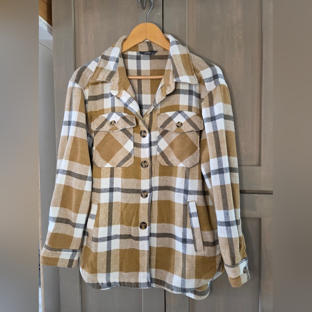 Women's Plaid Flannel Shaket in Yellow/White/Gray Size Small